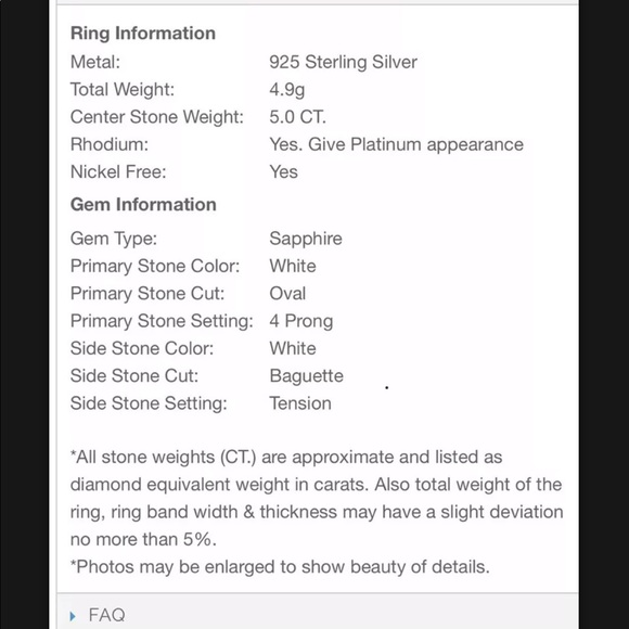 Italo created white sapphire solitaire w/accents - Picture 5 of 8